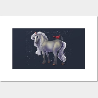 Snowy Cardinal Horse Posters and Art